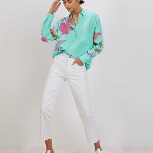 Zoe Shirt | Aqua Stitch Florals